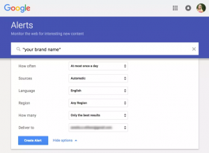 set up google alerts for unlinked brand mentions