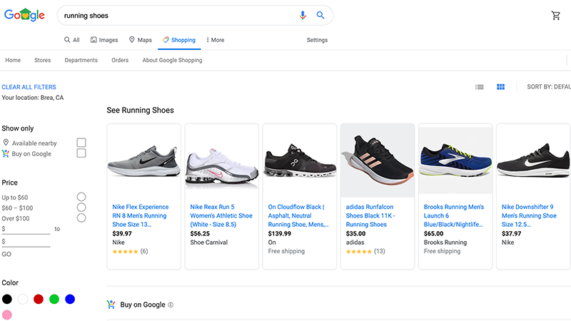 Screenshot of Google Shopping Tab