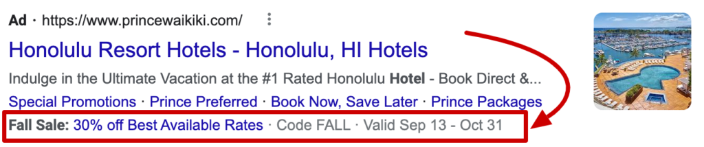 example of promotion extension in google ads