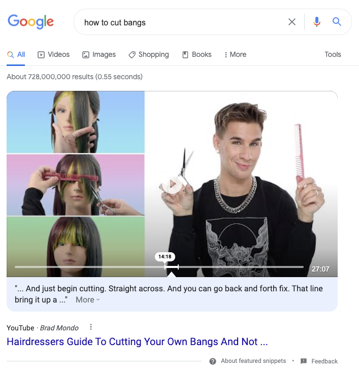 video featured snippet