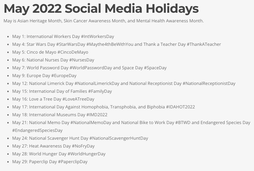 your marketing people blog post on social media holidays