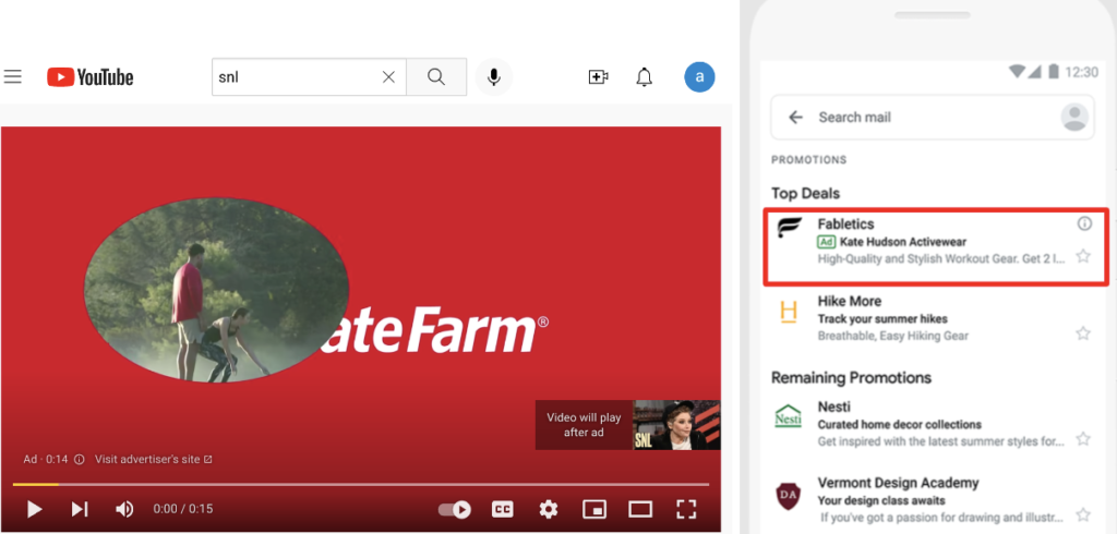 youtube ad and gmail ad