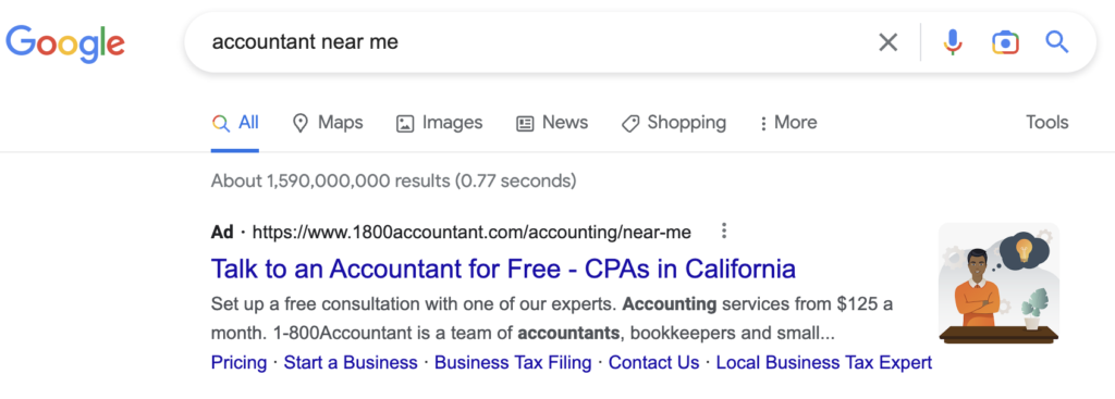 Example of PPC ad in Google search