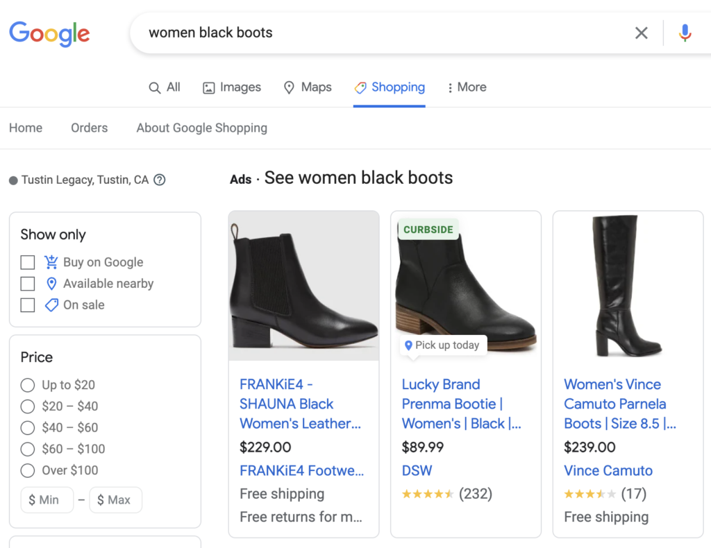 Example of PPC ad in Google Shopping