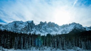 Snowy mountains and trees
