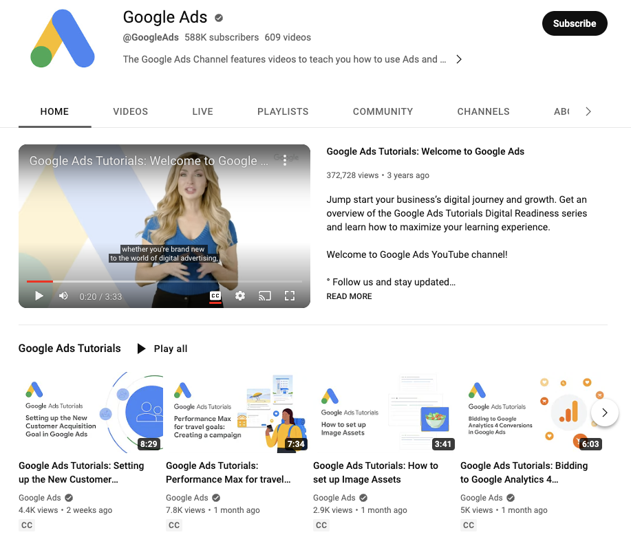 google ads youtube channel