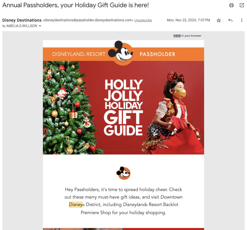 email newsletter for holiday gift guide