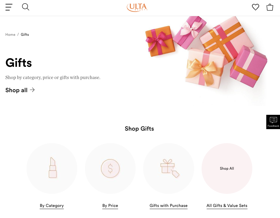 ecommerce landing page for gifts