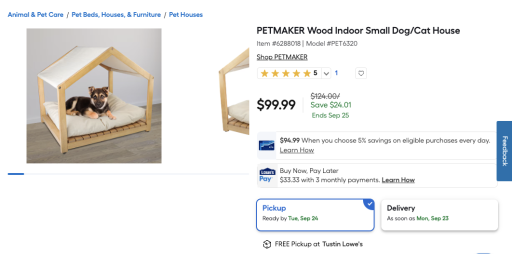 lowe's shows clear pickup and delivery timeframes