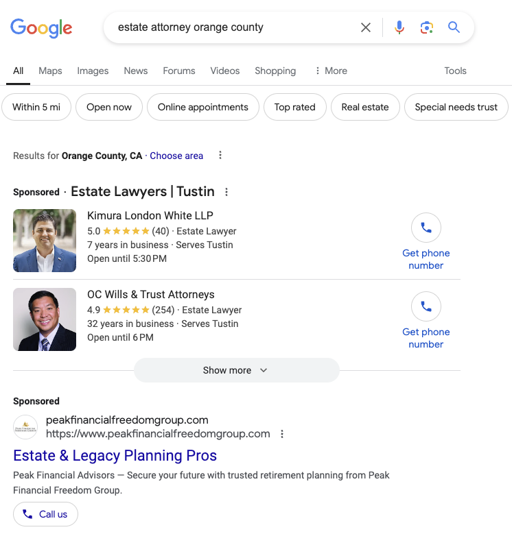 google ads for local business with call extensions