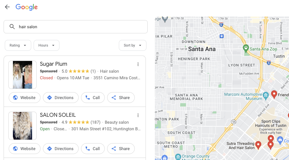 google ad for local business in map