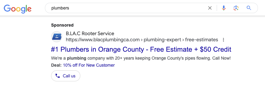 google ad for local business with promotion extension