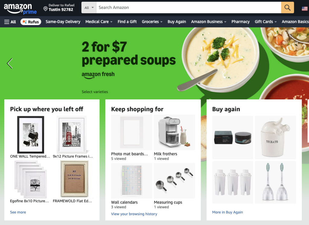 amazon home page changes based on user behavior