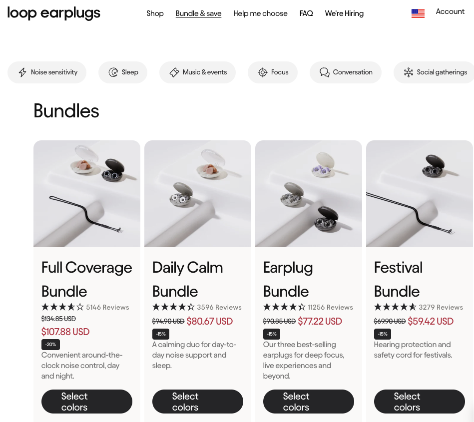 example of product bundles on ecommerce site with savings highlighted in red