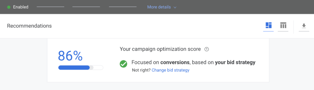 google ads optimization score with recommendations