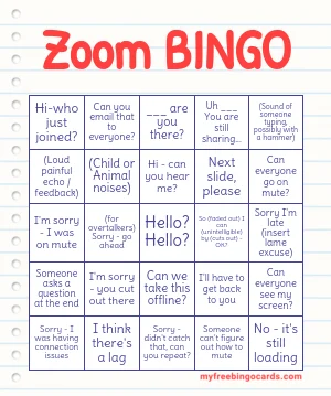 zoom bingo card